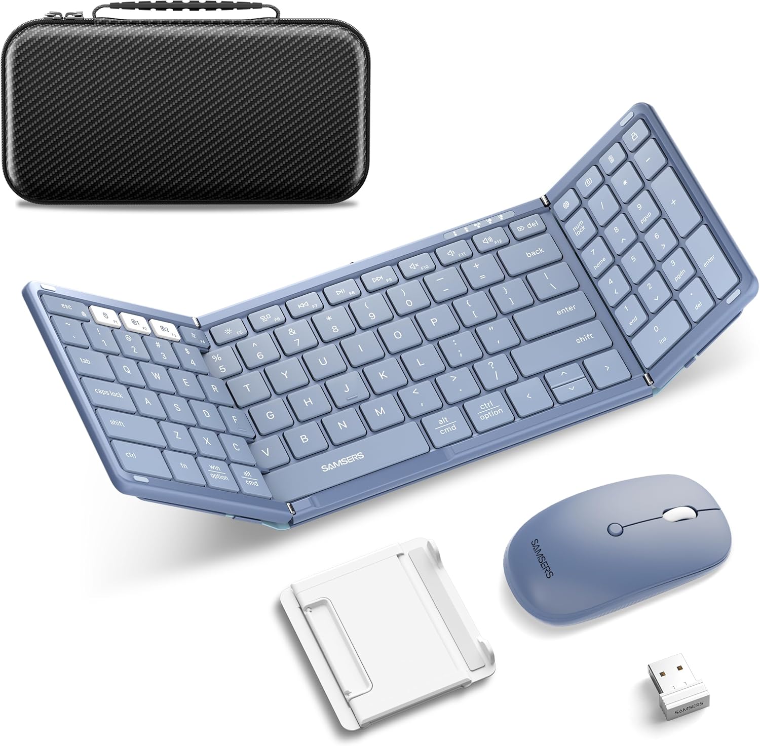 Teclado y mouse plegables | Bluetooth | Portátil para viaje | Mouse inalámbrico recargable USB-C | Para iOS, Android, Windows | Color: Azul