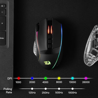 Redragon M991 – Mouse Gaming Inalámbrico, 26,000 DPI, 3 Modos de Conexión, 9 Botones Macro, Rapid Fire, RGB
