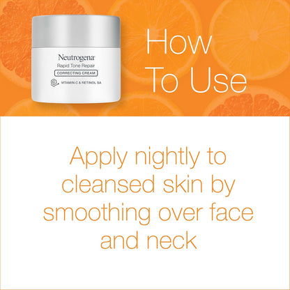 Neutrogena Crema hidratante facial Rapid Tone Repair Retinol + vitamina C, corrector de manchas oscuras, crema facial antienvejecimiento para un tono uniforme, 1.7 onzas + limpiador facial Hydro Boost