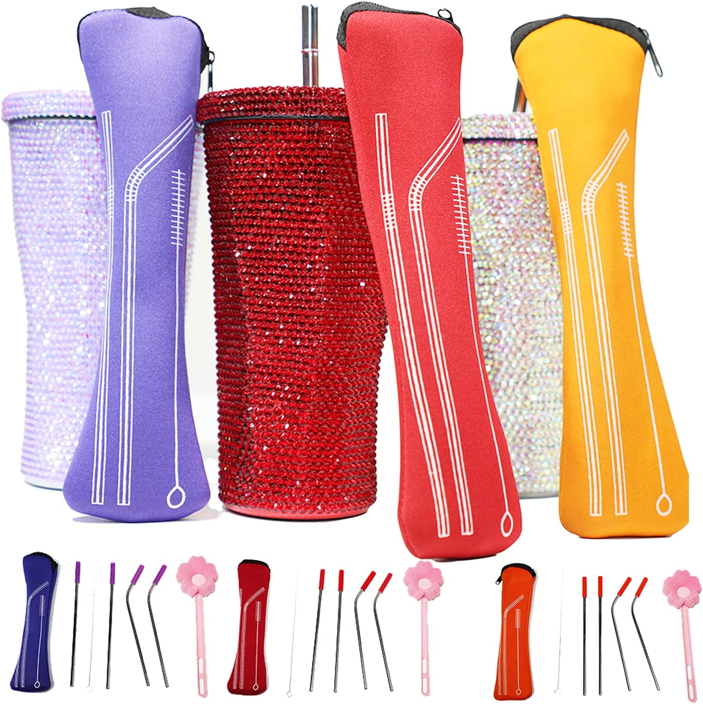 Vaso térmico con diamantes de imitación con tapa | 500 ml | Aislado de acero inoxidable con diamantes de imitación de primera calidad | Color: Plata