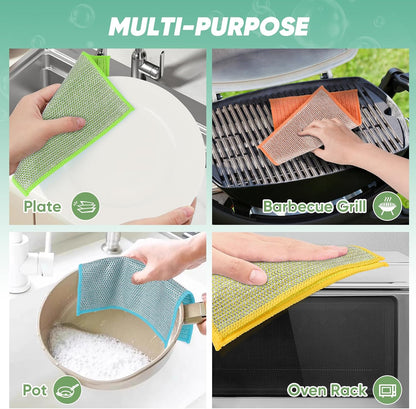 12 trapos de alambre multiusos para lavar platos | Paños de limpieza de platos de alambre de doble capa sin arañazos | Limpiador de acero reutilizable de cocina