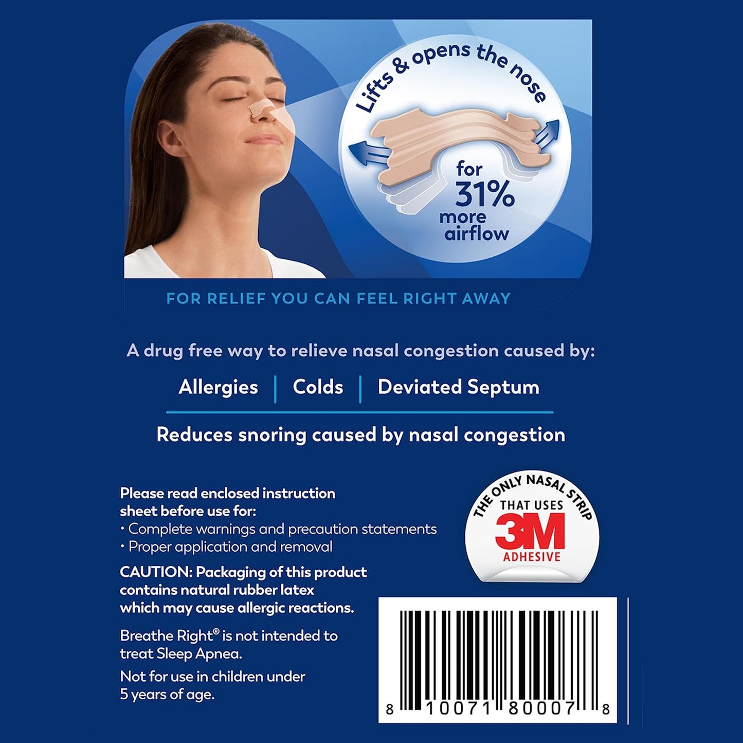 Breathe Right Tiras Nasales Originales | 30 Unidades | Alivio de Congestión Nasal y Ronquidos | Ajuste Cómodo, Sin Fármacos