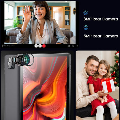 Tablet de 10.1" | Tableta de computadora de 8 GB 128G | Pantalla táctil IPS de 1280 x 800 | Cámara dual de 5+8 MP, Bluetooth, GMS, WiFi | Color: gris metálico