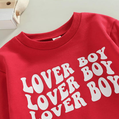 Conjunto de 2 piezas de ropa para bebé y niño, sudadera con cuello redondo con letras y pantalones casuales de otoño e invierno