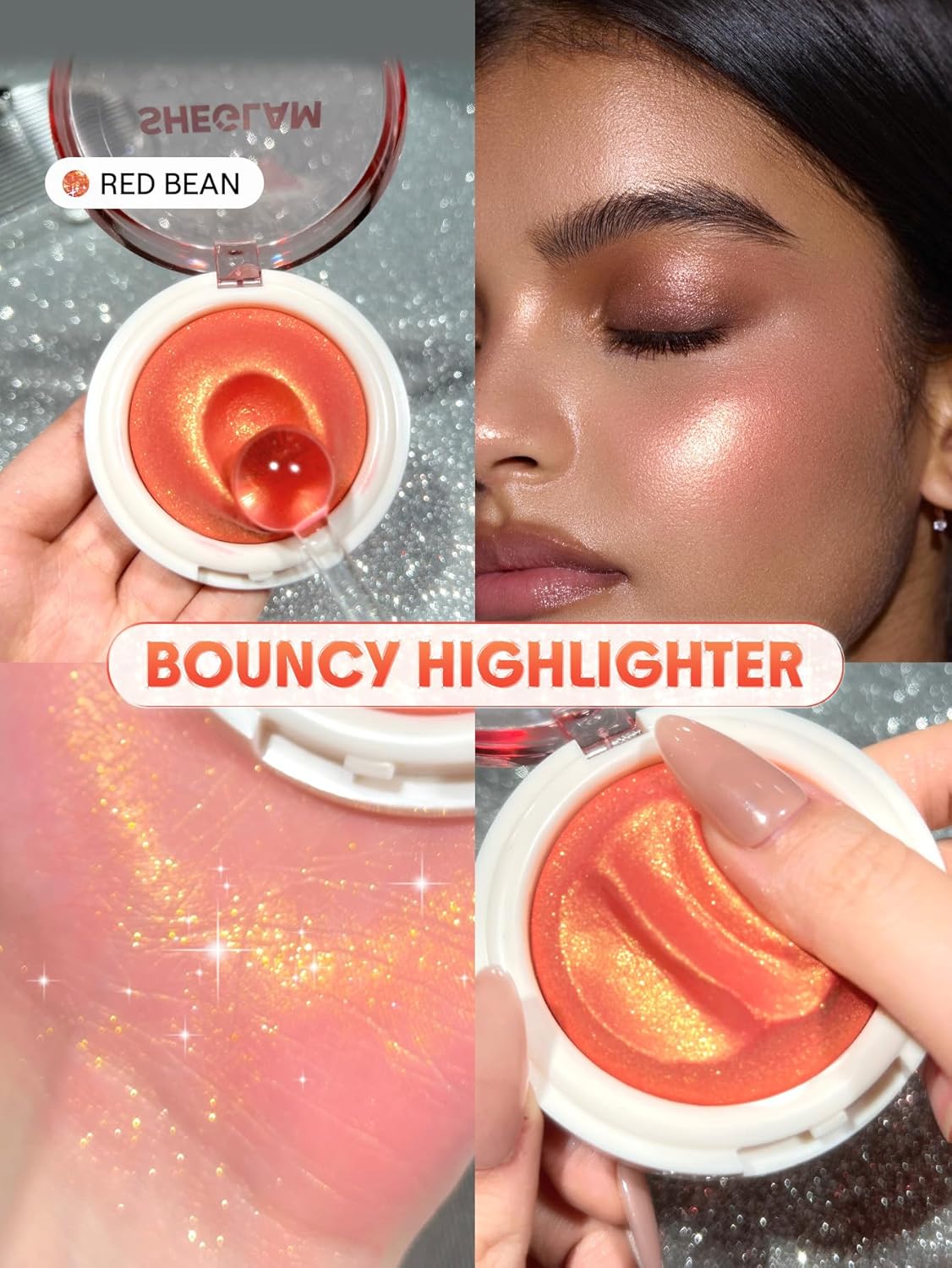 Iluminador con fórmula simil Mochi | Maquillaje brillante | Larga duración | Color: rojo (Red Bean)