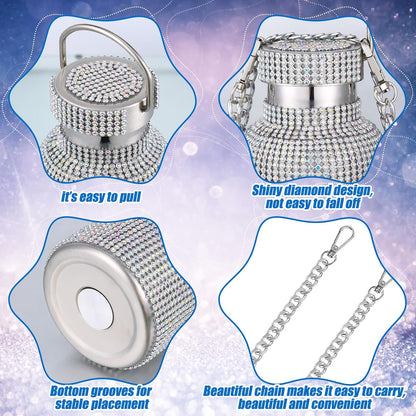 Botella térmica con diamantes de imitación con tapa | 750 ml | Aislado de acero inoxidable con diamantes de imitación de primera calidad | Color: Plata