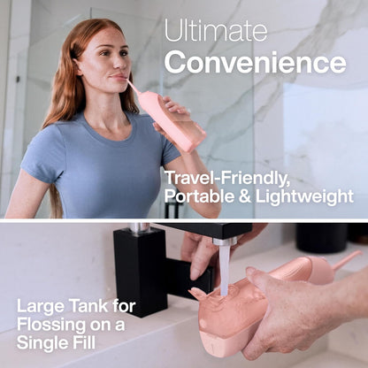Irrigador Dental Portátil Icon – Flosser Eléctrico Recargable Inalámbrico, Resistente al Agua con 3 Modos, Punta de Chorro y Batería de Larga Duración – Ideal para Viajes, Brackets y Salud de Encías – Color Blush