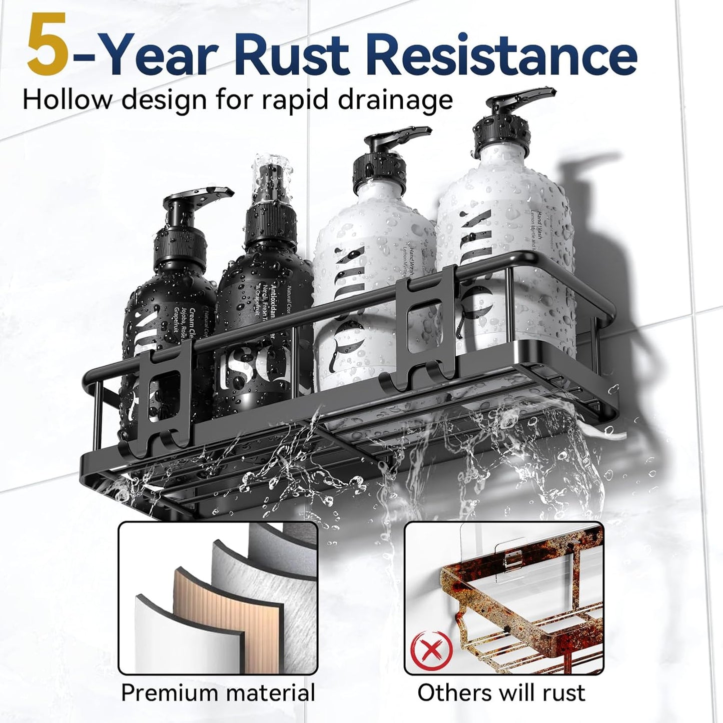 Organizador de ducha adhesivo | Estantes de ducha inoxidables para ducha interior | Gran capacidad y almacenamiento | Con ganchos extraíbles