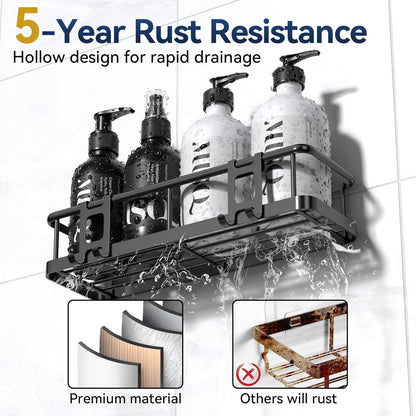 Organizador de ducha adhesivo | Estantes de ducha inoxidables para ducha interior | Gran capacidad y almacenamiento | Con ganchos extraíbles