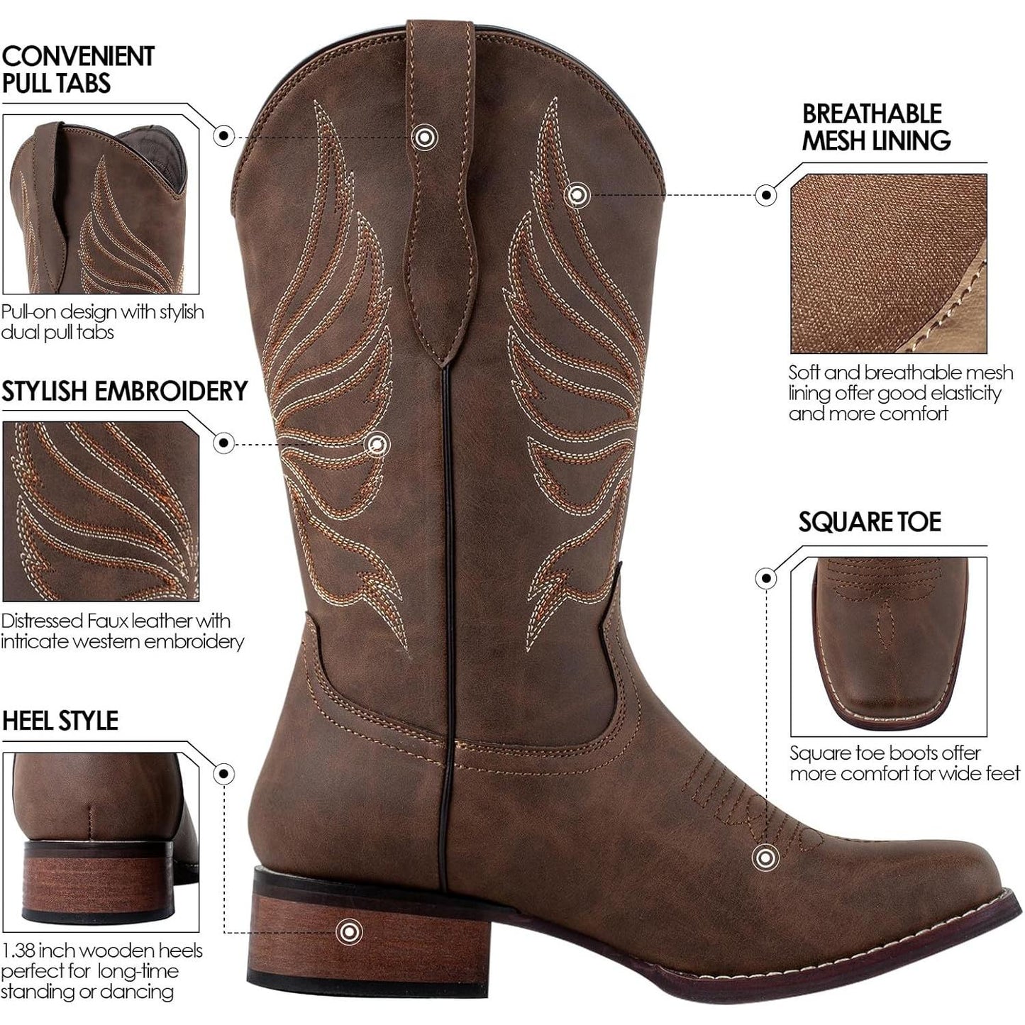 Botas vaqueras para mujer | Botas vaqueras con punta cuadrada