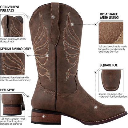 Botas vaqueras para mujer | Botas vaqueras con punta cuadrada