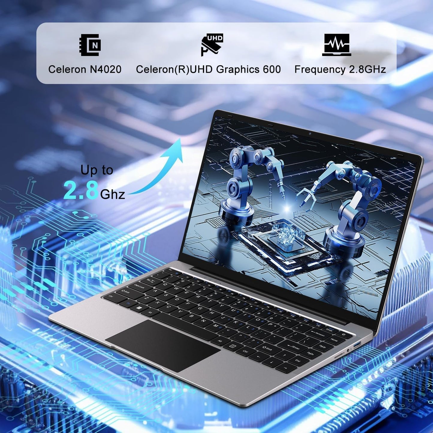 2025 14 Inch Laptop Computer Win 11 8GB+256GB SSD up to 1TB SSD Expand Laptops N4020 up to 2.8Ghz DDR4 1080P FHD Dual Wifi BT4.2 with Webcam Screen Projection Function for Business Student-Silver