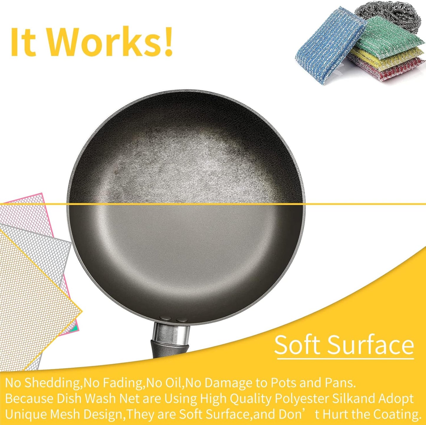 6 redes para lavar platos | Paño de malla innovador | Antirayas para lavar platos | Secado rápido | Colores: amarillo/rosa/gris