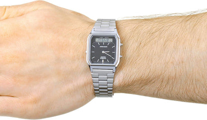 Casio AQ-230A – Reloj Unisex Clásico | Caja de Acero Inoxidable | Diseño Retro Doble Display