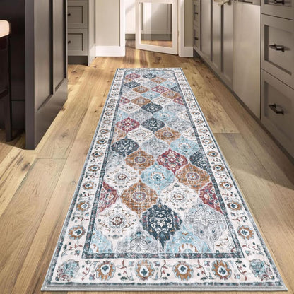 Alfombra de pasillo de 2 pies x 8 pies | Lavable, vintage, antideslizante | Diseño rombos