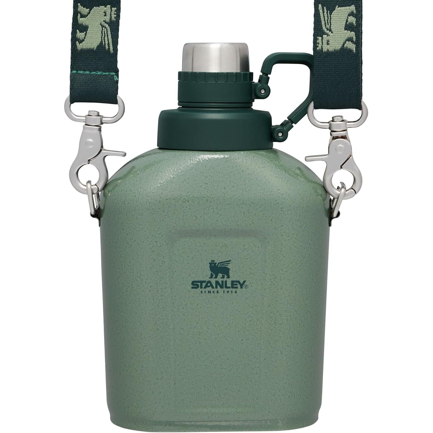 Legendary Classic Canteen 1.1 Qt | Leakproof Drink Container with Strap | Stainless Steel Water Bottle with Lid | Camping, Hiking, Travel | Bpa-Free | Hammertone Green
