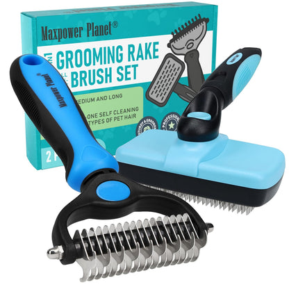 Maxpower Planet Rastrillo de Aseo para Mascotas | Herramienta 2 en 1 Deslanado & Desenredado | Cepillo Profesional para Perros y Gatos de Pelo Largo y Doble Capa – Reduce la Muda hasta un 95%