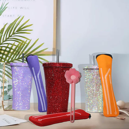 Vaso térmico con diamantes de imitación con tapa | 500 ml | Aislado de acero inoxidable con diamantes de imitación de primera calidad | Color: Plata