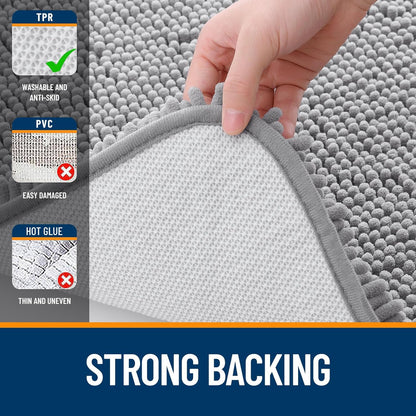 Alfombra de Baño 30x20, Chenille Extra Suave, Súper Absorbente, Secado Rápido, Antideslizante, Lavable a Máquina, Gris