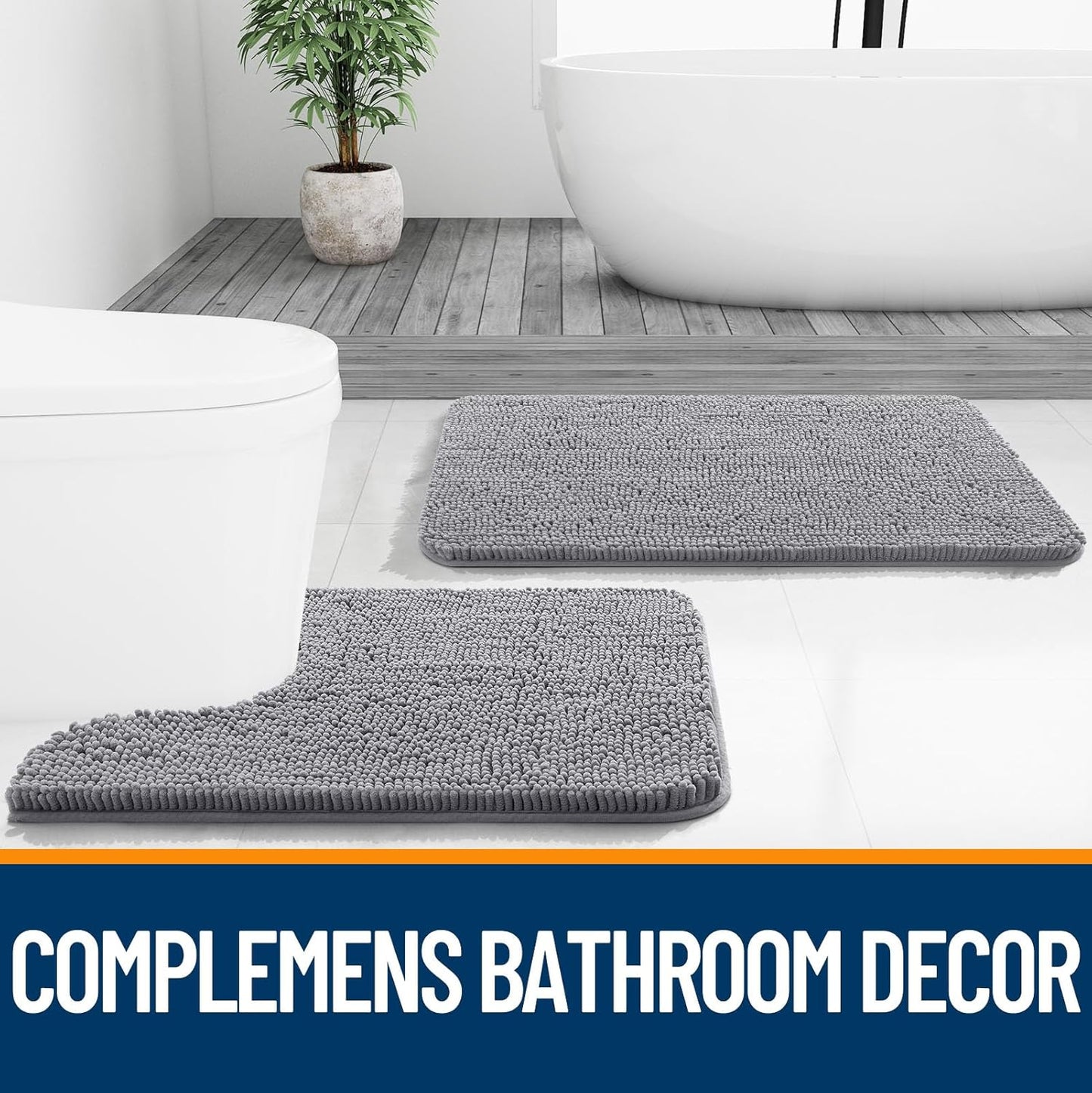 Alfombra de Baño 30x20, Chenille Extra Suave, Súper Absorbente, Secado Rápido, Antideslizante, Lavable a Máquina, Gris