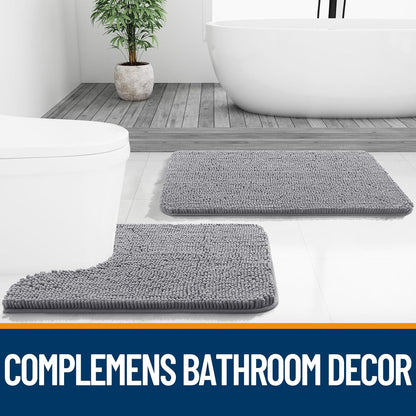 Alfombra de Baño 30x20, Chenille Extra Suave, Súper Absorbente, Secado Rápido, Antideslizante, Lavable a Máquina, Gris