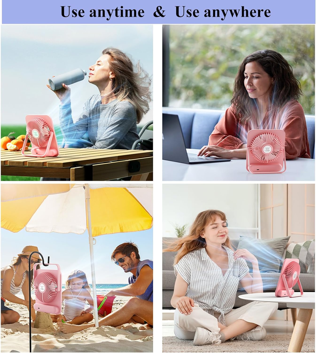 Paquete de 2 ventiladores de escritorio pequeños | Recargables | 10 horas