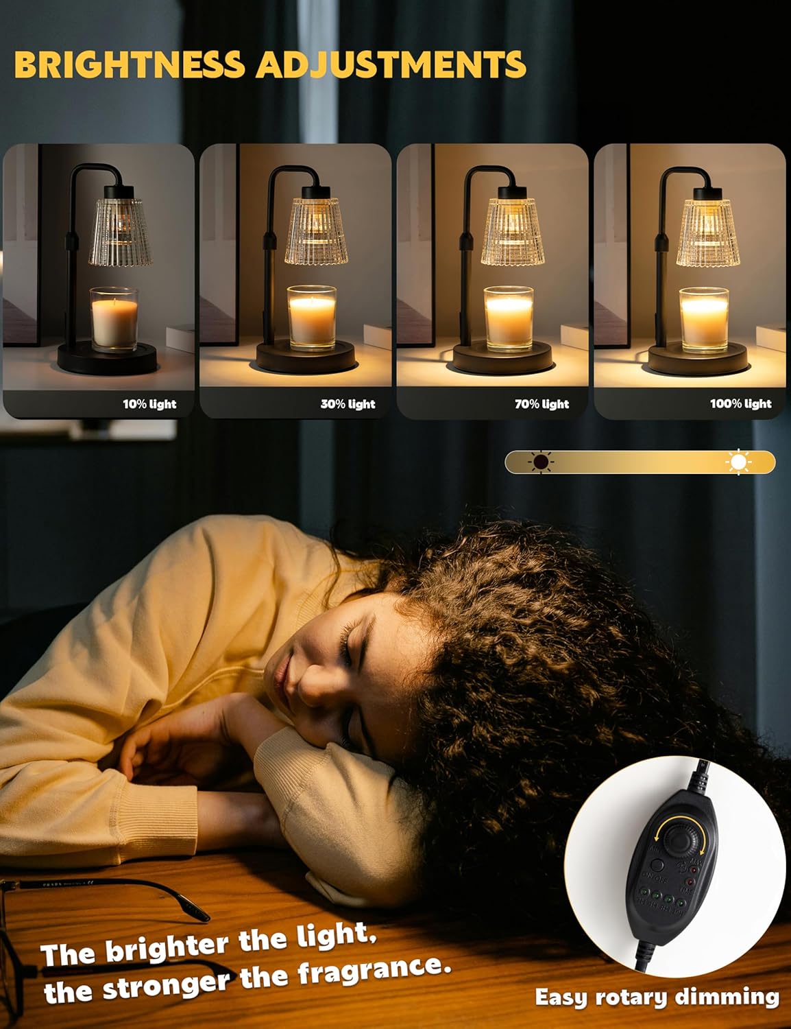 Lámpara Calienta Velas con Temporizador y Regulador de Intensidad – Decoración de Hogar, Regalo para Mujeres, Mamá o Nuevos Hogares – Incluye 2 Bombillas