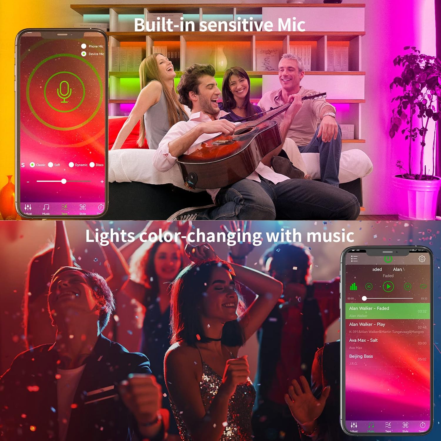Tira LED 100FT RGB con Control por App y Control Remoto, Luces LED con Sincronización Musical, Temporizador y Adhesivo Fácil de Instalar – Decoración para Habitación, Sala y Fiestas