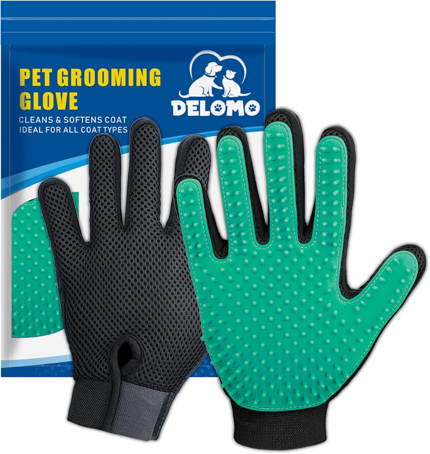 Guantes Removedores de Pelo para Mascotas (Par) | 255 Puntas de Silicona, Masaje y Grooming para Perros, Gatos y Caballos | Azul