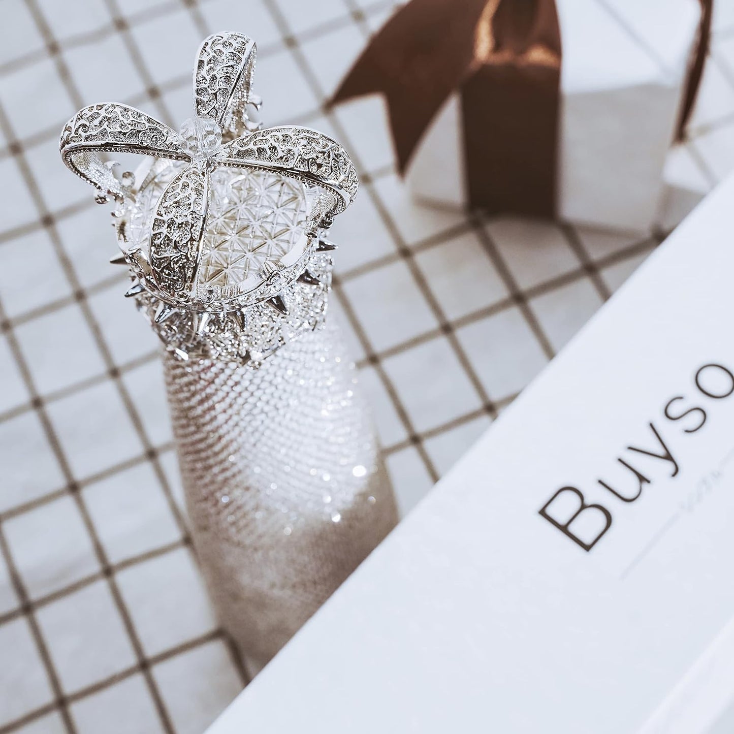 Botella con Glitter corona | Botella térmica de acero inoxidable | 500ml | Color: Plateado princesas