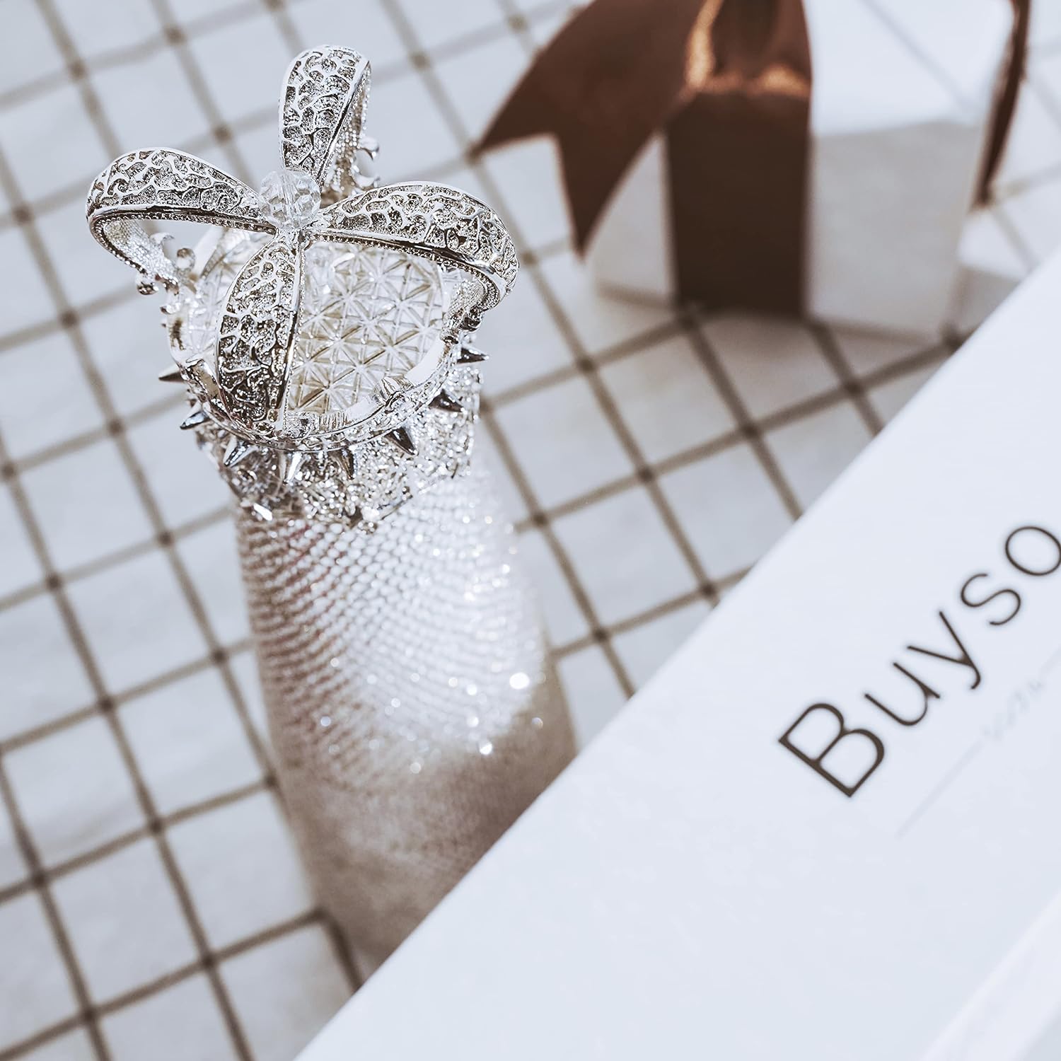 Botella con Glitter corona | Botella térmica de acero inoxidable | 500ml | Color: Plateado princesas