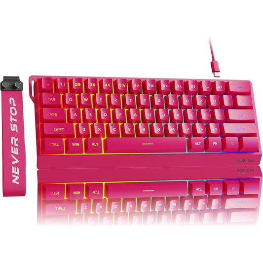 Teclado con cable al 60% | Retroiluminado RGB | Con teclas PBT | Diseño compacto | Con cable con cordón para Mac/Win | Color: Fucsia