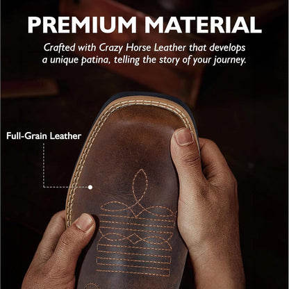 Botas vaqueras para hombre | Punta cuadrada | Botas occidentales con eje de malla transpirable | Botas de campo resistentes