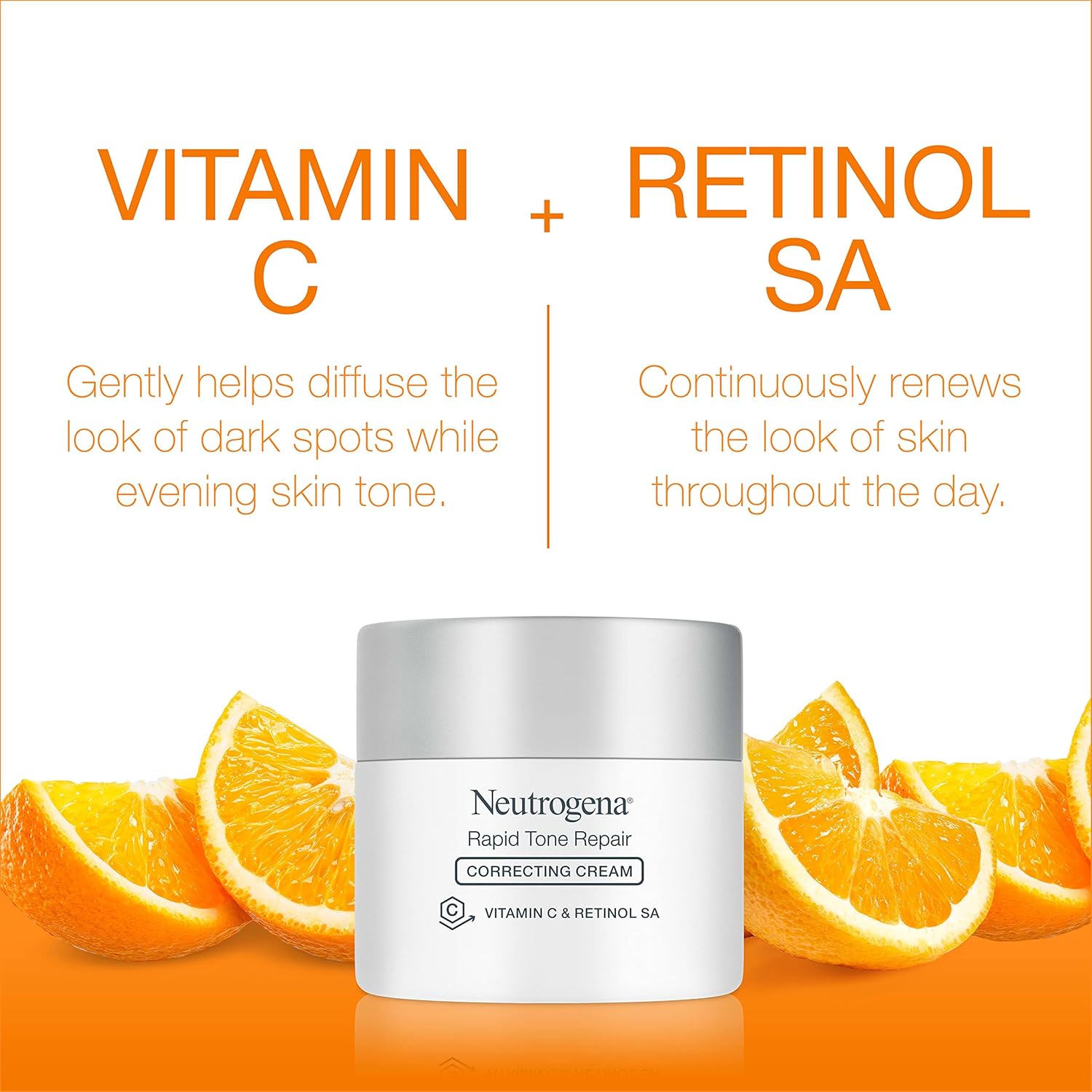 Neutrogena Crema hidratante facial Rapid Tone Repair Retinol + vitamina C, corrector de manchas oscuras, crema facial antienvejecimiento para un tono uniforme, 1.7 onzas + limpiador facial Hydro Boost