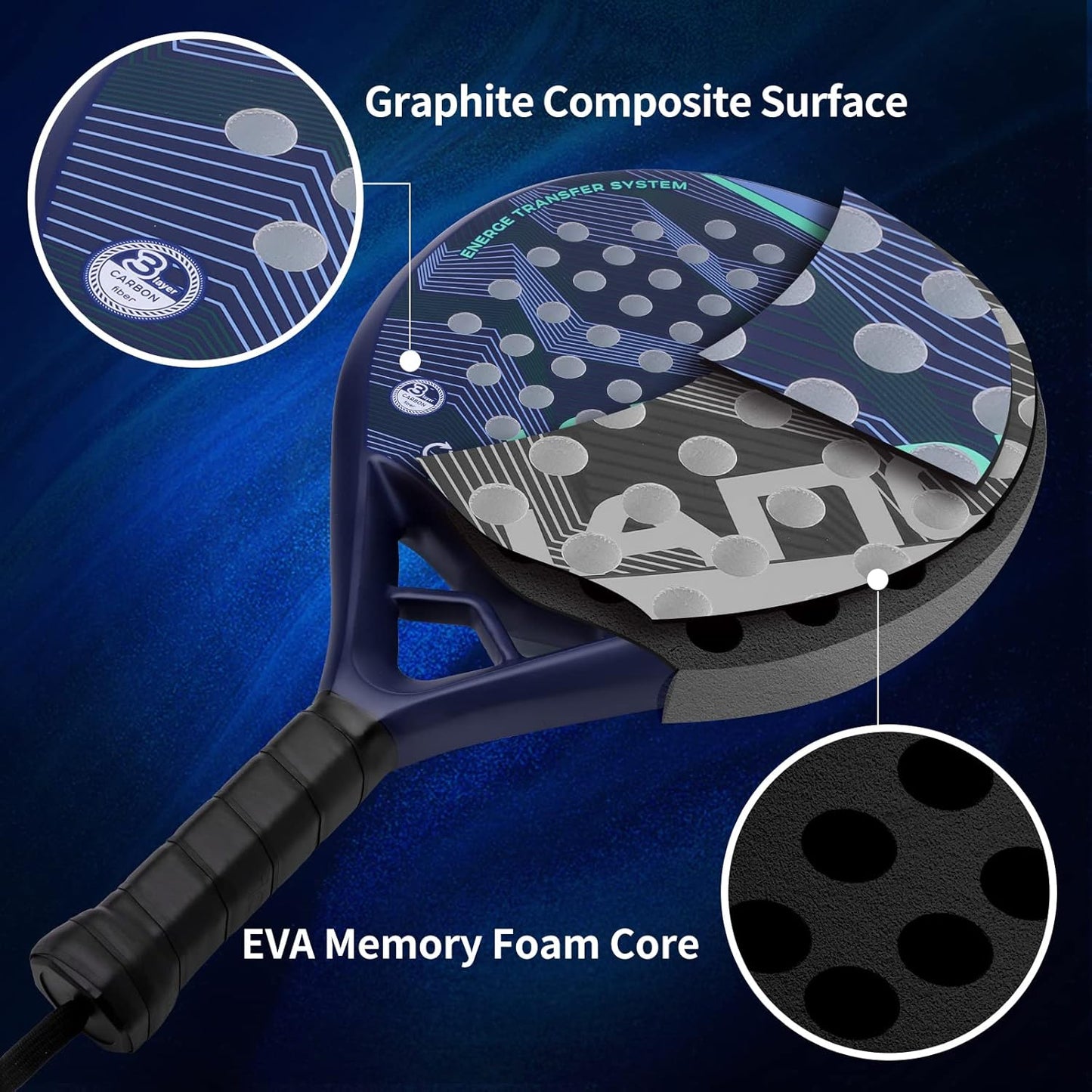 Padel Racket Carbon Fiber Surface with EVA Memory Flex Foam Core Lightweight Padel Racquet