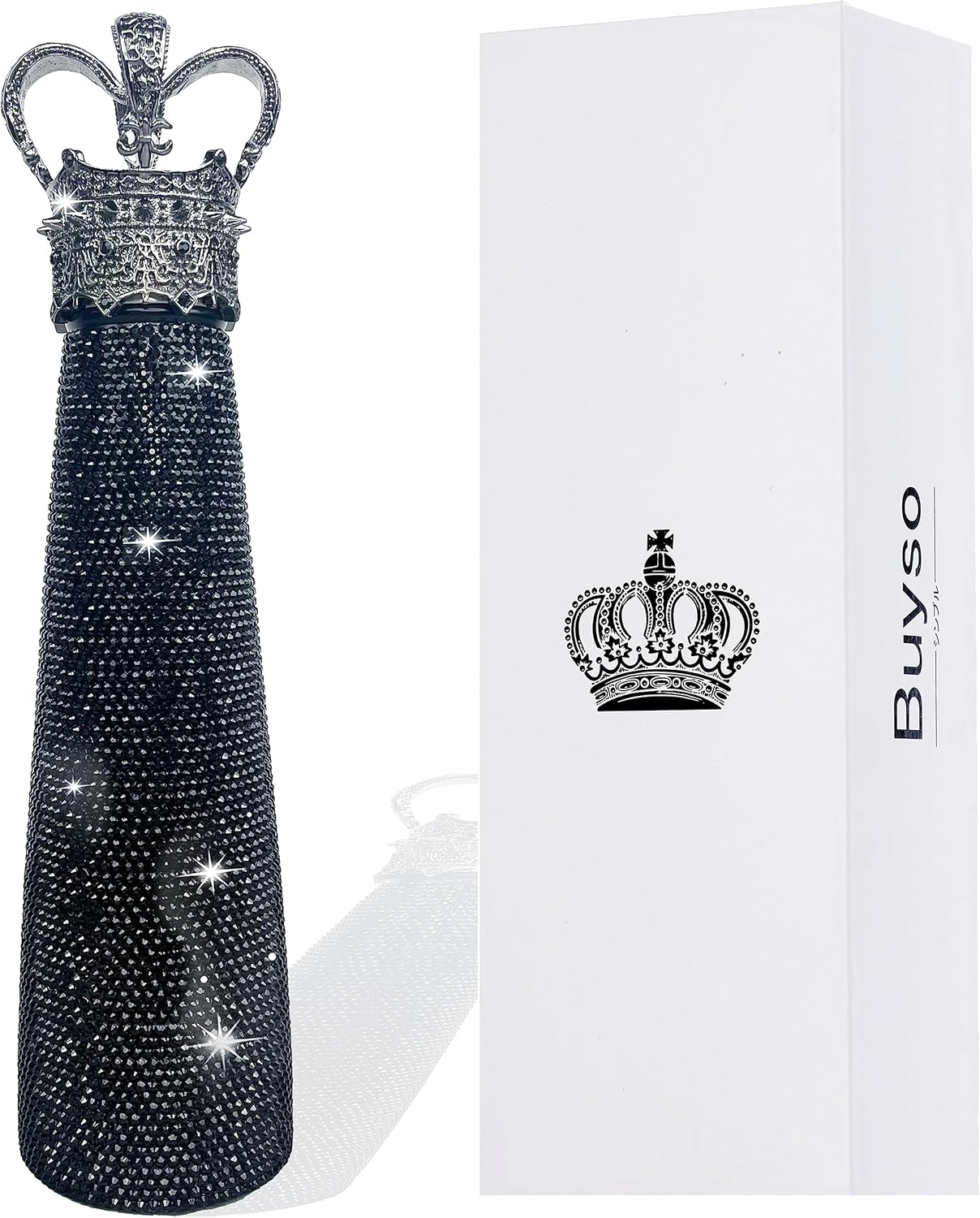 Botella con Glitter corona | Botella térmica de acero inoxidable | 500ml | Color: Negro princesas