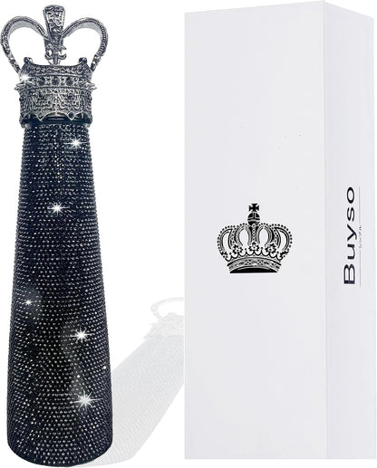 Botella con Glitter corona | Botella térmica de acero inoxidable | 500ml | Color: Negro princesas