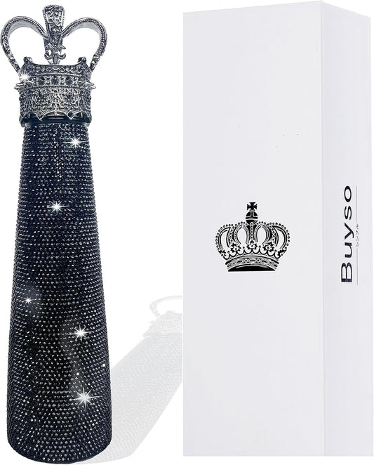 Botella con Glitter corona | Botella térmica de acero inoxidable | 500ml | Color: Negro princesas