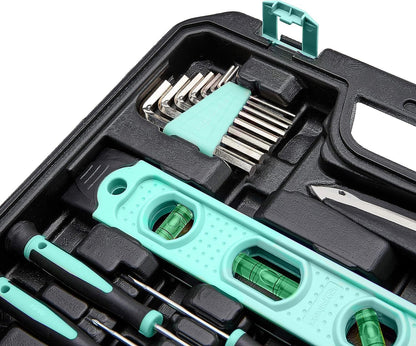 Kit de Herramientas para el Hogar con Maletín – 142 Piezas – Color Turquesa – Ideal para Reparaciones y DIY