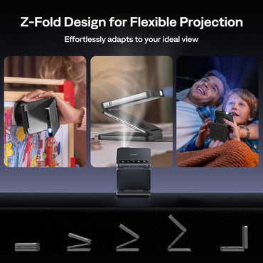 ZIP Tri-Fold DLP Truly Mini Projector, Pocket Size, Zero-Lag Focus, One-Click Screen Mirroring, Full-Screen Mode, Type-C Fast Charging, 5,000Mah Battery, Indoor Outdoor Portable Projector, Grey