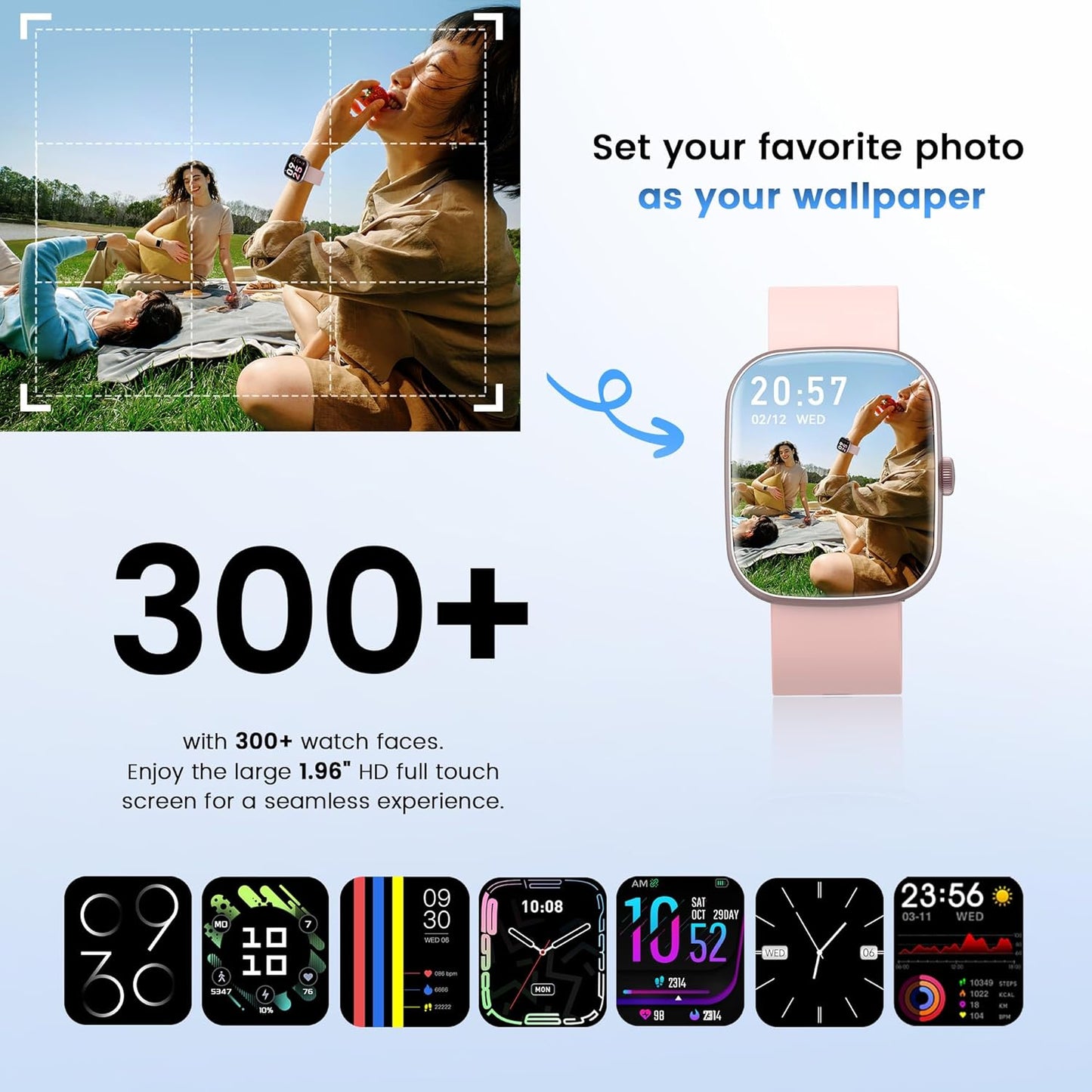 Smartwatch con respuesta de llamada | Reloj inteligente 1.96 pulgadas unisex | Actividad física con monitor de frecuencia cardíaca y sueño | Reloj deportivo | Impermeable | Color: Rosa