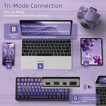Teclado mecánico inalámbrico para juegos con perilla intercambiable | Color: Violeta