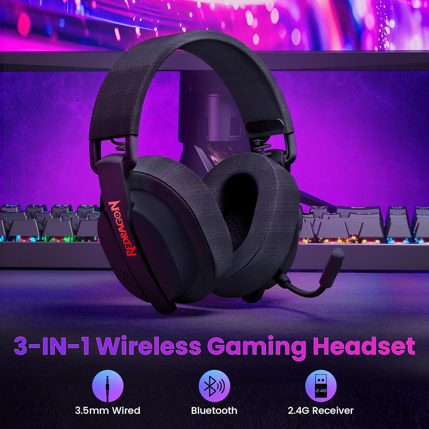 Redragon S101 Gaming Keyboard & Mouse Combo + H888W Wireless Gaming Headset