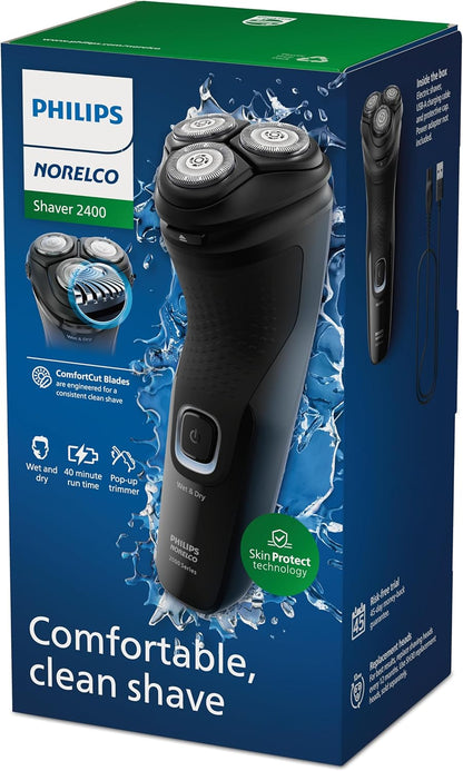 Philips Norelco Shaver 2400 Series (X3001/90) | Afeitado Húmedo/Seco, 27 Cuchillas ComfortCut, 4D Flex, Recortadora Pop-Up, Tapa Protectora, Deep Black