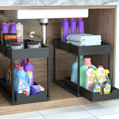 Organizador para debajo del fregadero | 2 unidades | Organizador de gabinete de baño | 2 niveles deslizantes para gabinete organizador | Cestas multiusos de colección para cocina o bañobaño