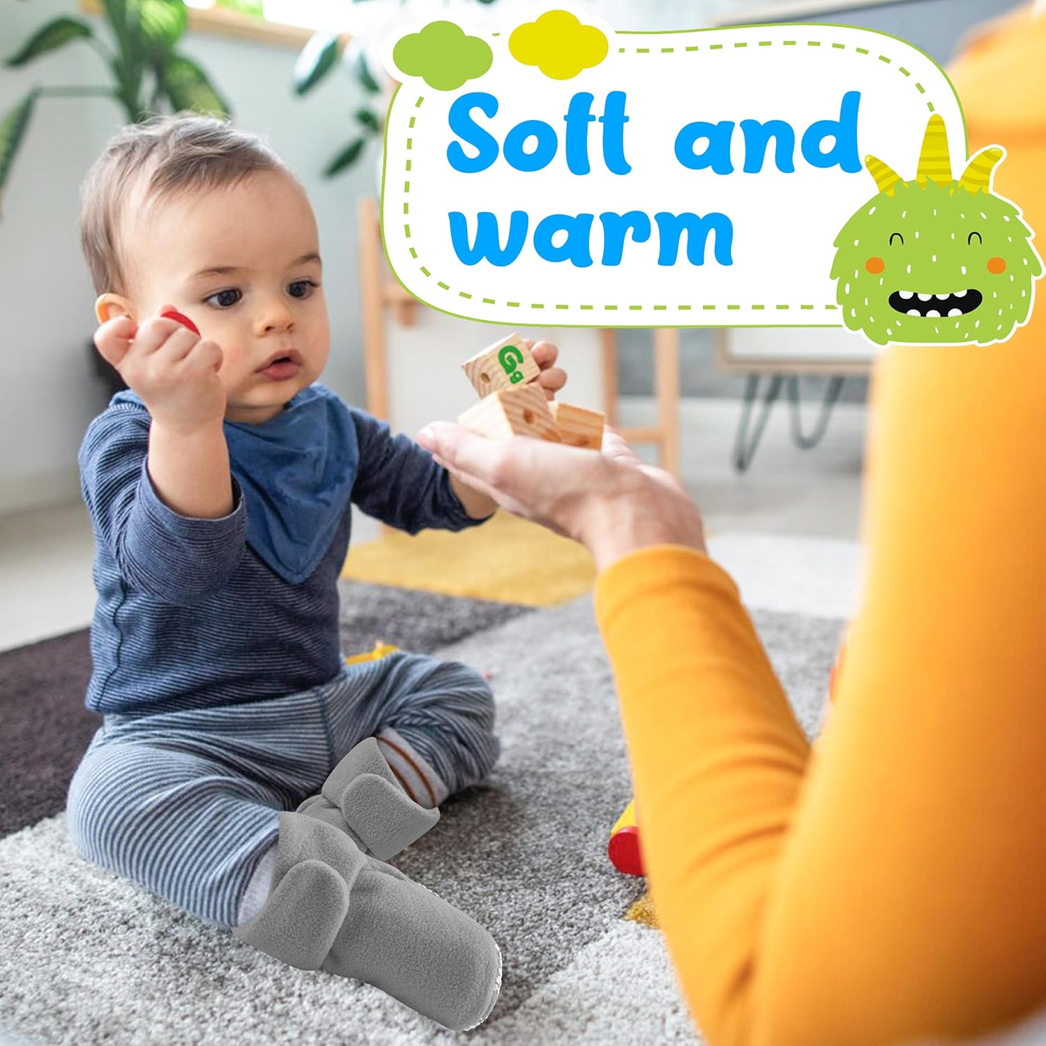 Botines de forro polar para bebé, pantuflas cálidas, fáciles de poner, regalos unisex para bebés, botas suaves antideslizantes ajustables para recién nacidos para niños y niñas