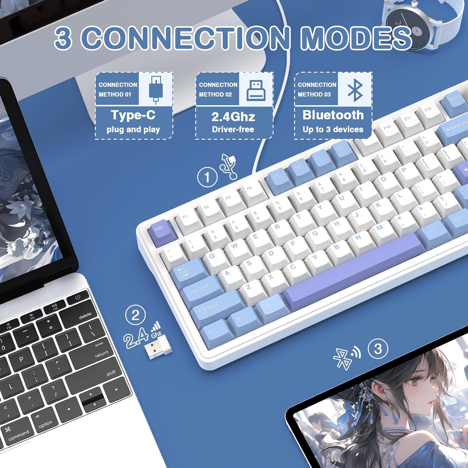 Teclado mecánico inalámbrico para juegos con perilla intercambiable | ATTACK SHARK X85 | Color: Blanco
