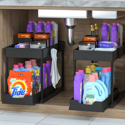 Organizador para debajo del fregadero | 2 unidades | Organizador de gabinete de baño | 2 niveles deslizantes para gabinete organizador | Cestas multiusos de colección para cocina o bañobaño
