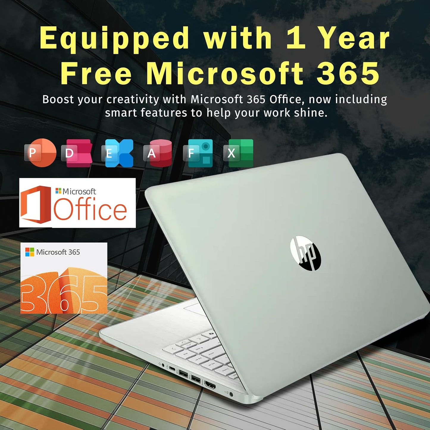 Laptop Verde ultraligera de 14 pulgadas con 1 año Office 365 y copiloto AI | procesador Intel N150 | 16 GB de RAM | Almacenamiento de 288 GB | Batería de larga duración