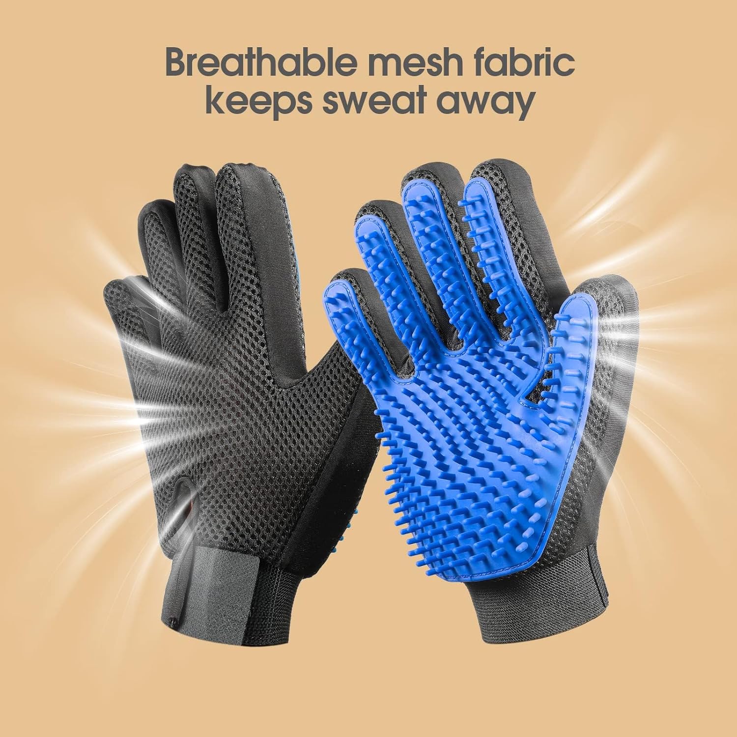 Guantes Removedores de Pelo para Mascotas (Par) | 255 Puntas de Silicona, Masaje y Grooming para Perros, Gatos y Caballos | Azul